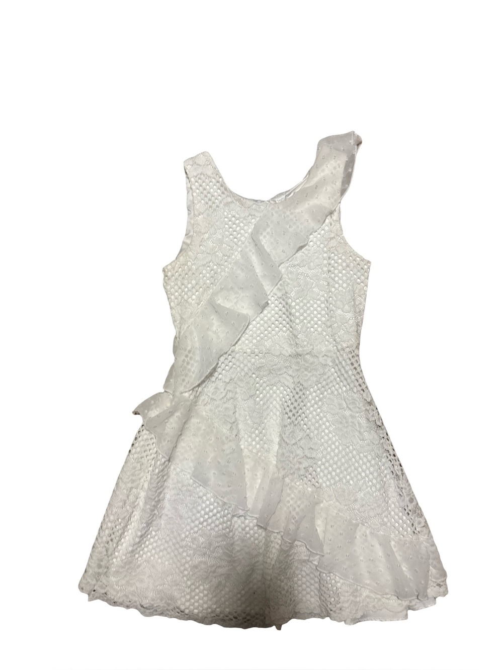 BCBGirls White Lined Event Ruffled Crochet Flutter Lace Glare Mini Dress Size 10